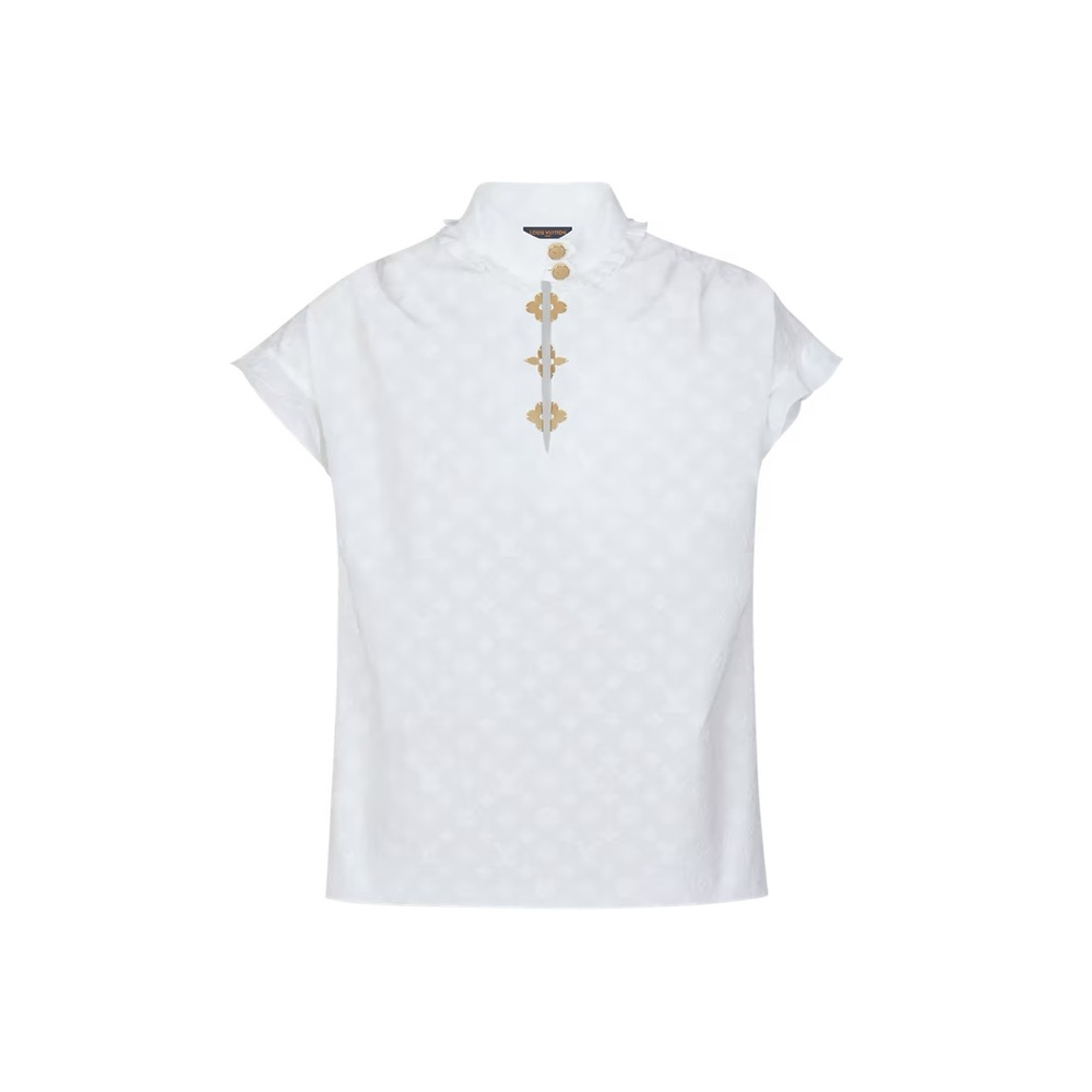 Louis Vuitton White Button Down Shirt with Gold Accents